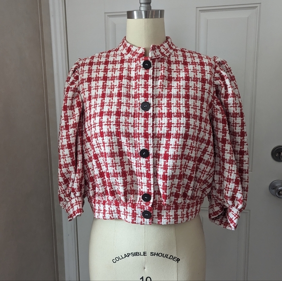 Never A Wallflower Button up Tweed Jacket Red & White - Picture 3 of 16